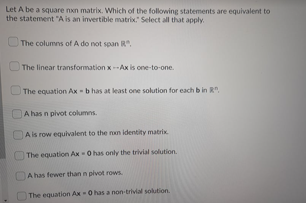 Solved Let A Be A Square Nxn Matrix. Which Of The Following | Chegg.com