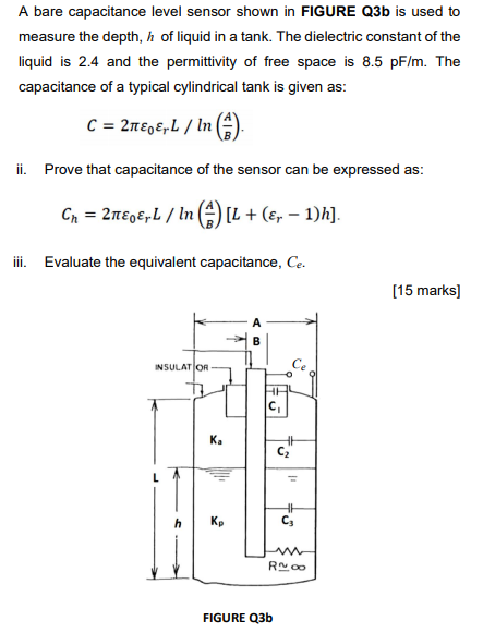 A bare capacitance level sensor shown in FIGURE Q3b | Chegg.com