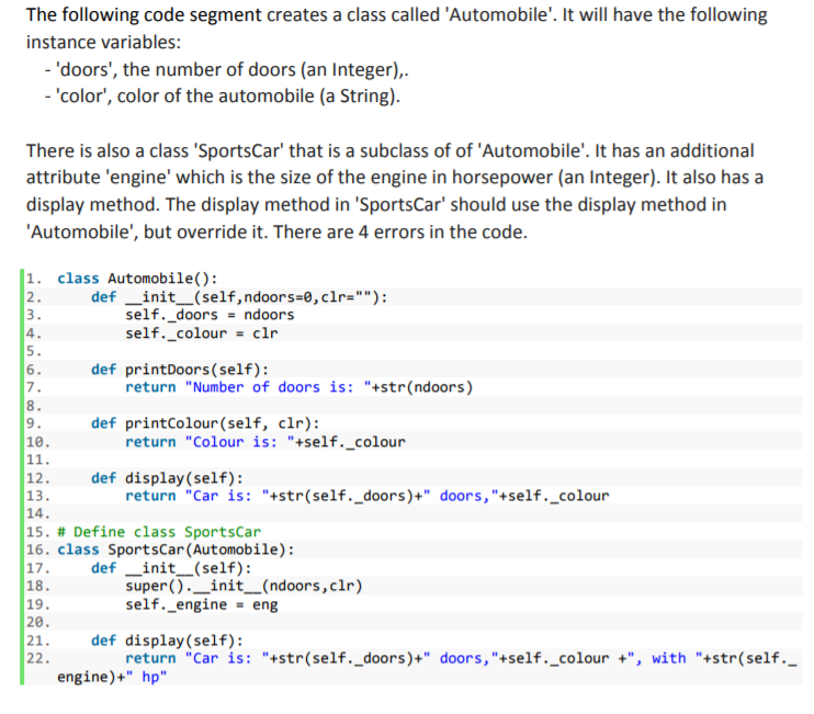 Solved The following code segment creates a class called | Chegg.com