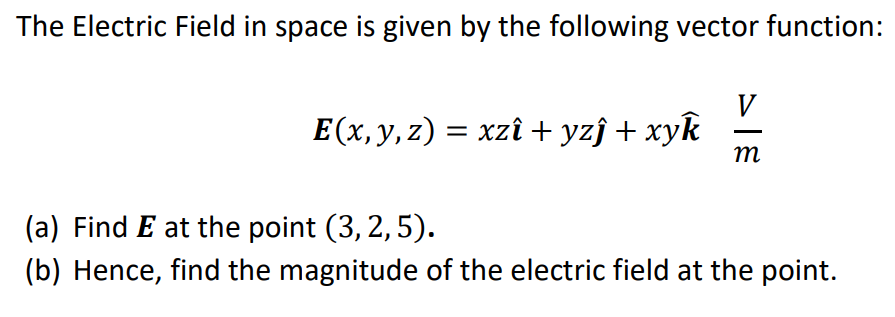 Solved The Electric Field in space is given by the following | Chegg.com