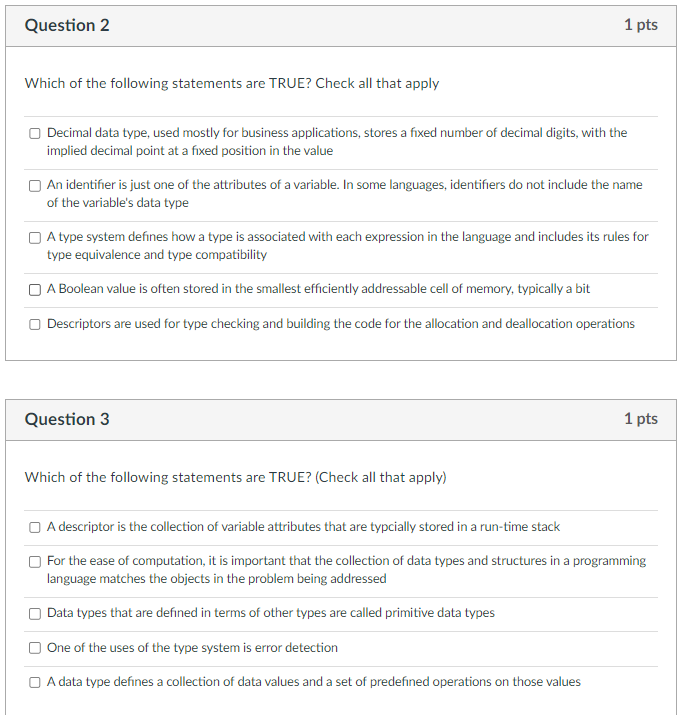 Solved Which of the following statements are TRUE? Check all
