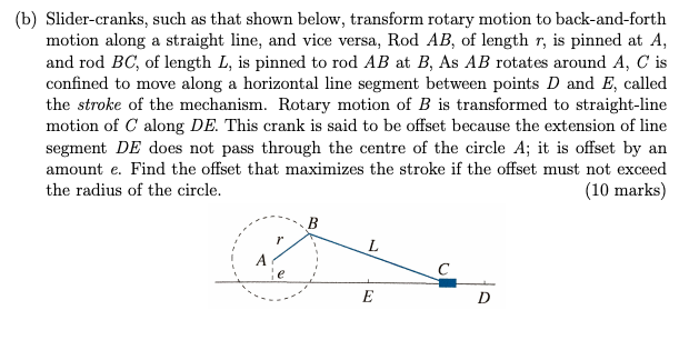 Solved B Slider Cranks Such As That Shown Below Chegg Com