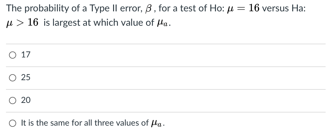 Solved The Probability Of A Type Ii Error Ss For A Test Chegg Com