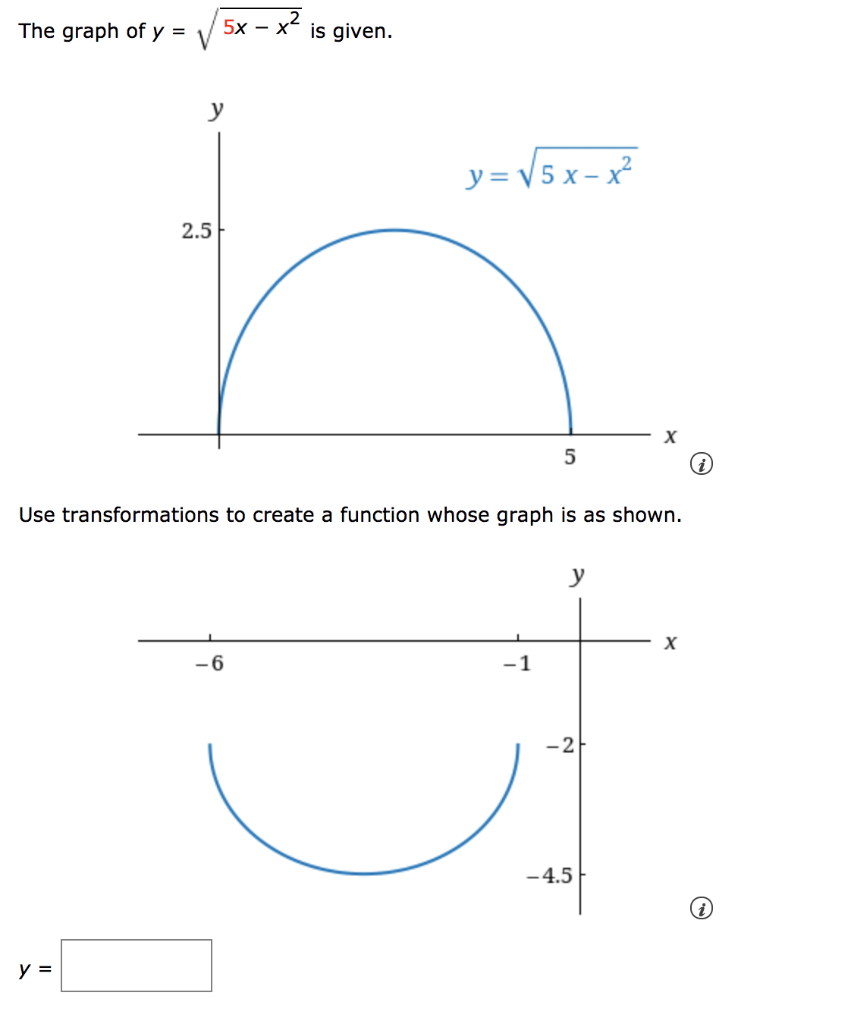 Solved The graph of y = 5x - x' is given. у y= V5 x-x 2.5 Х | Chegg.com