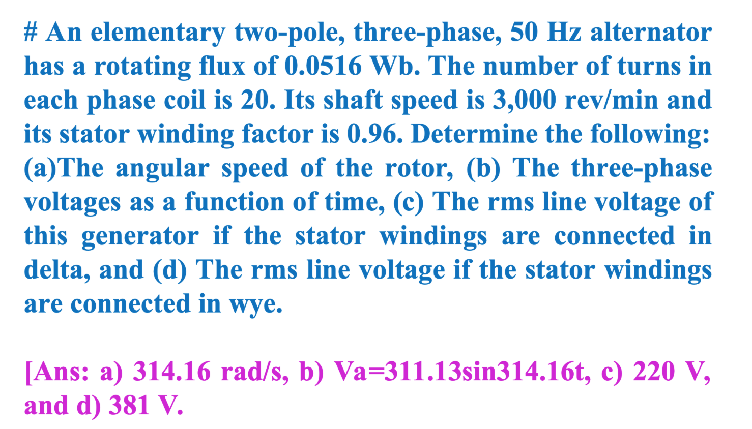 Solved # An elementary two-pole, three-phase, 50 Hz | Chegg.com