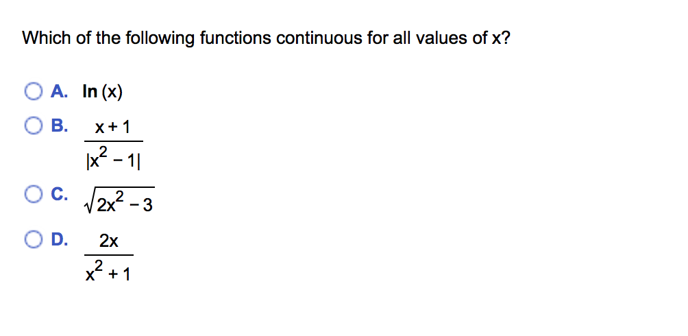 Solved Which of the following functions continuous for all | Chegg.com