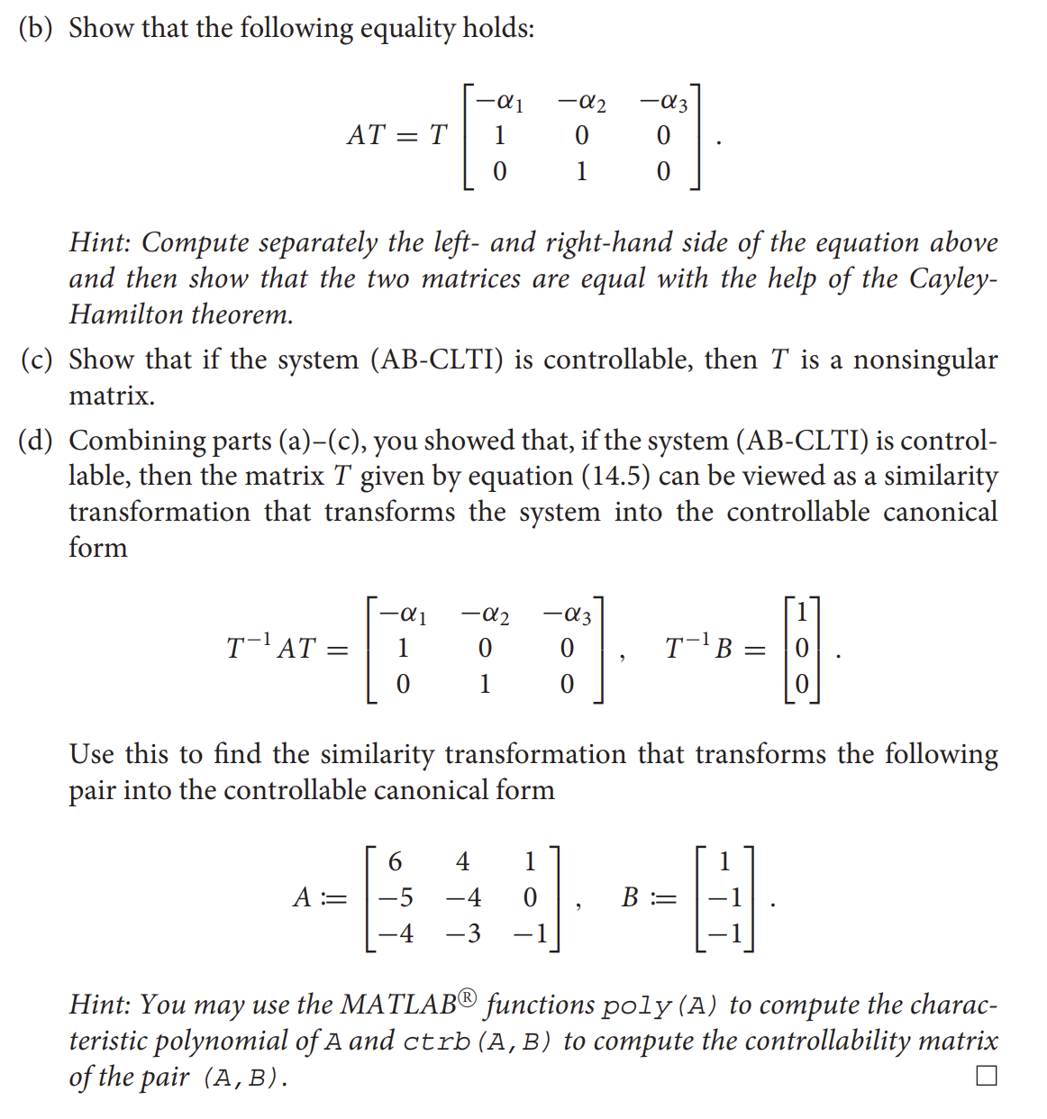 14.2 (Transformation to controllable canonical form). | Chegg.com