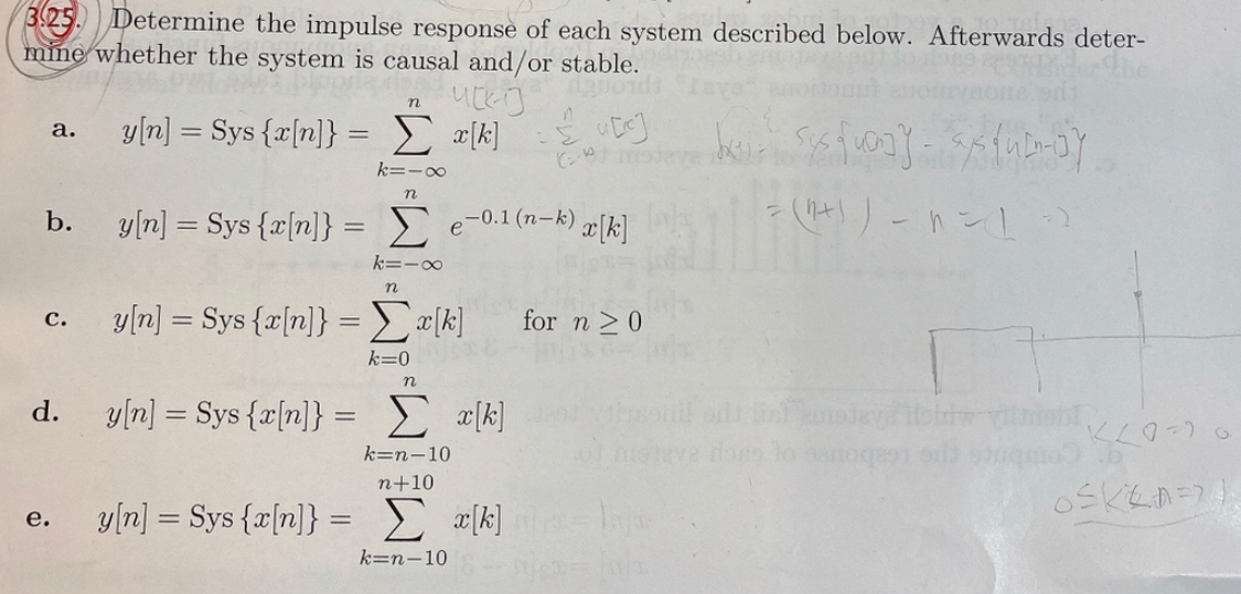 Solved 3.25. Determine the impulse response of each system | Chegg.com