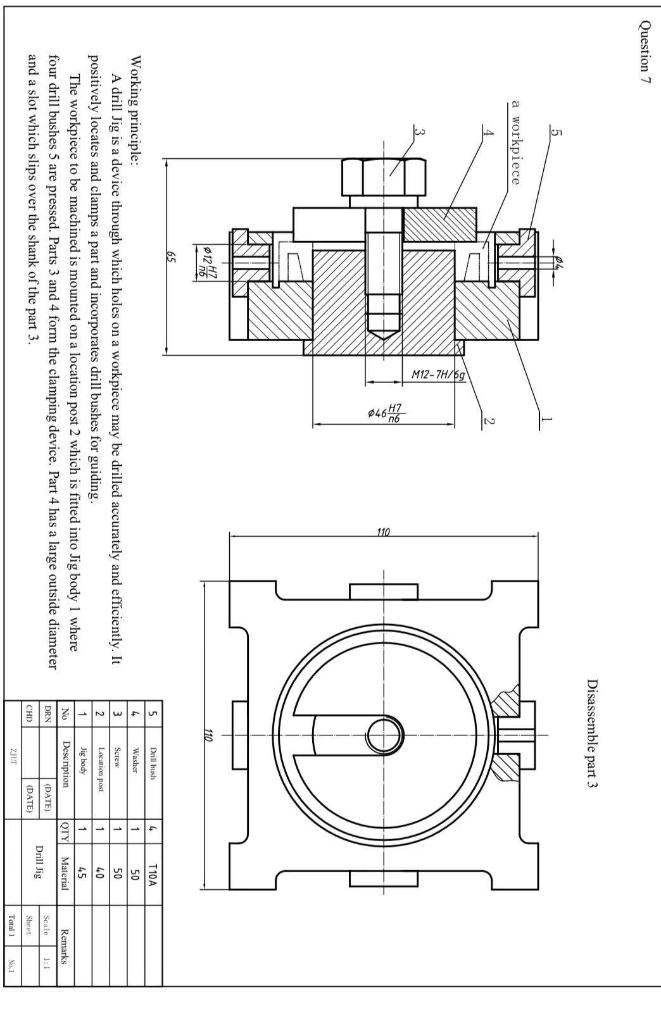 Solved > 7. Read the assembly drawing of a Drill Jig, and