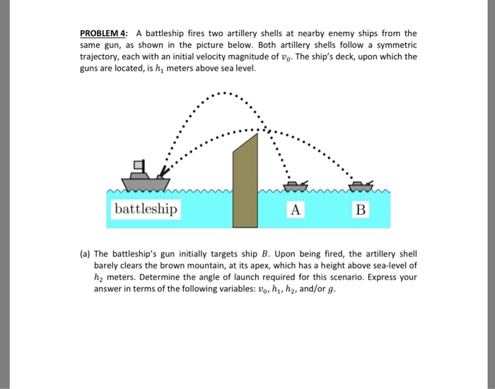 Solved PROBLEM 4: A battleship fires two artillery shells at | Chegg.com