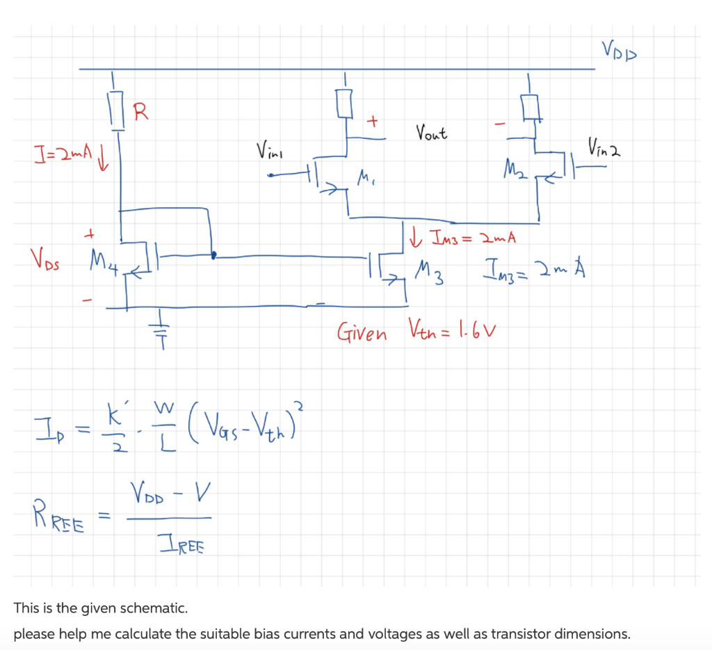 1. Sketch a schematic of a differential pair with