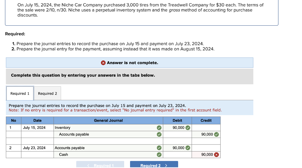 Solved On July 15,2025 , the Niche Car Company purchased