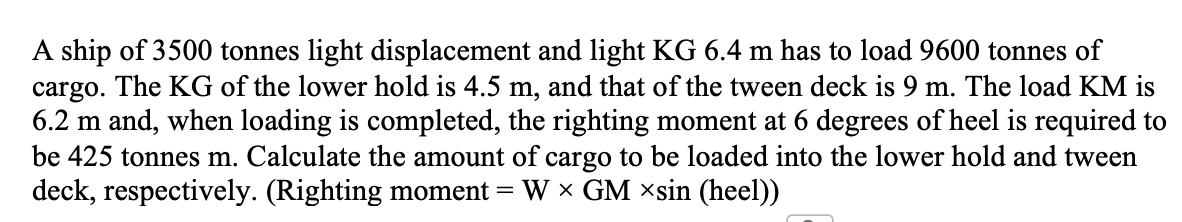 solved-a-ship-of-3500-tonnes-light-displacement-and-light-kg-chegg