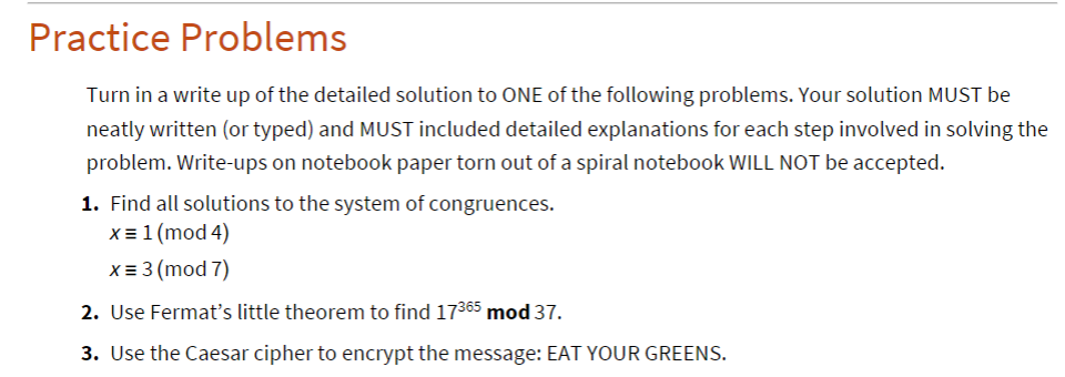Solved Practice Problems Turn in a write up of the detailed | Chegg.com