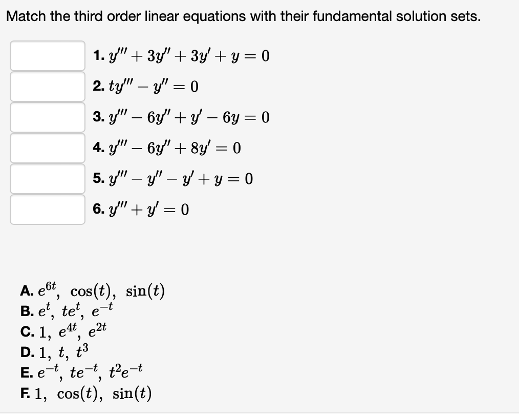 Solved Match the third order linear equations with their | Chegg.com
