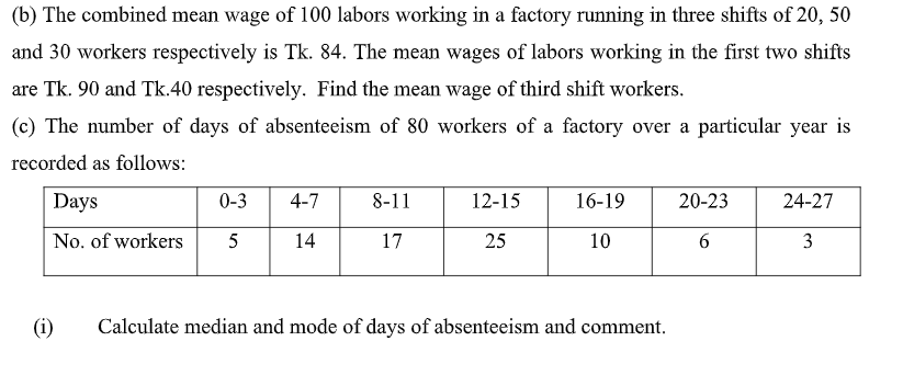 Solved (b) The combined mean wage of 100 labors working in a | Chegg.com