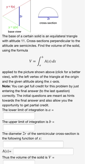 Solved yf(x) 2r 2r cross-section base view The base of a | Chegg.com