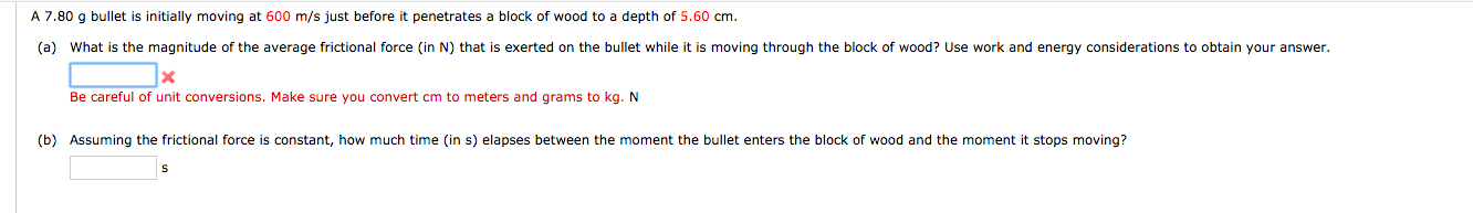 Solved A 7.80 g bullet is initially moving at 600 m/s just | Chegg.com