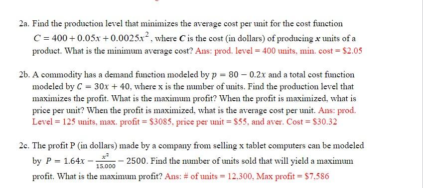 solved-2a-find-the-production-level-that-minimizes-the-chegg