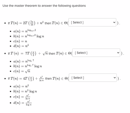 Solved Use The Master Theorem To Answer The Following | Chegg.com