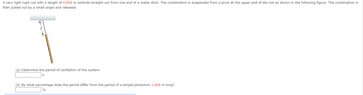 Solved A very light rigid rod with a length of 0.929 m | Chegg.com