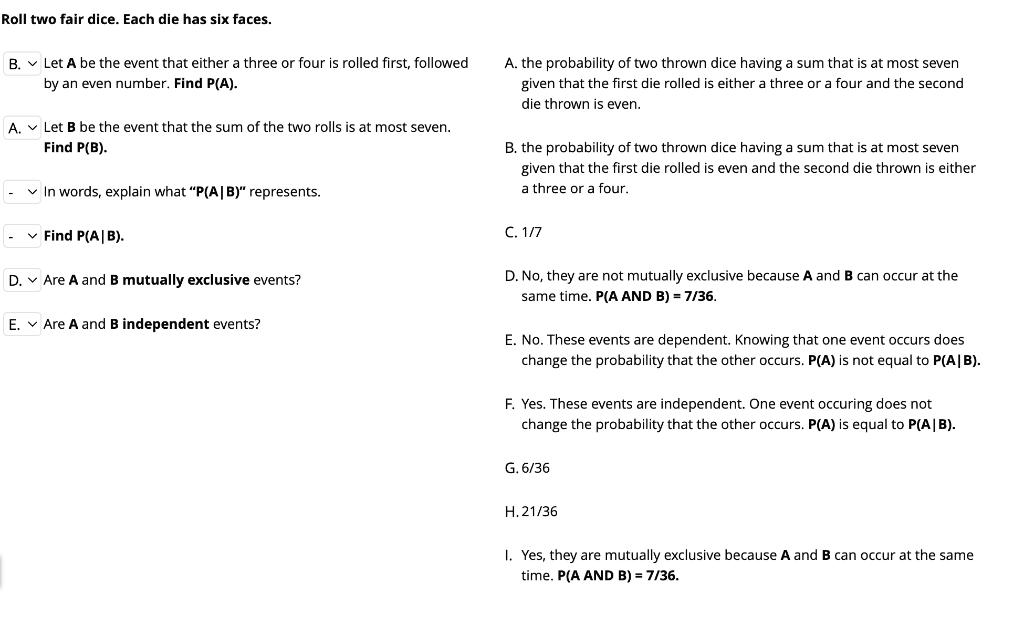 Solved Roll two fair dice. Each die has six faces. Find