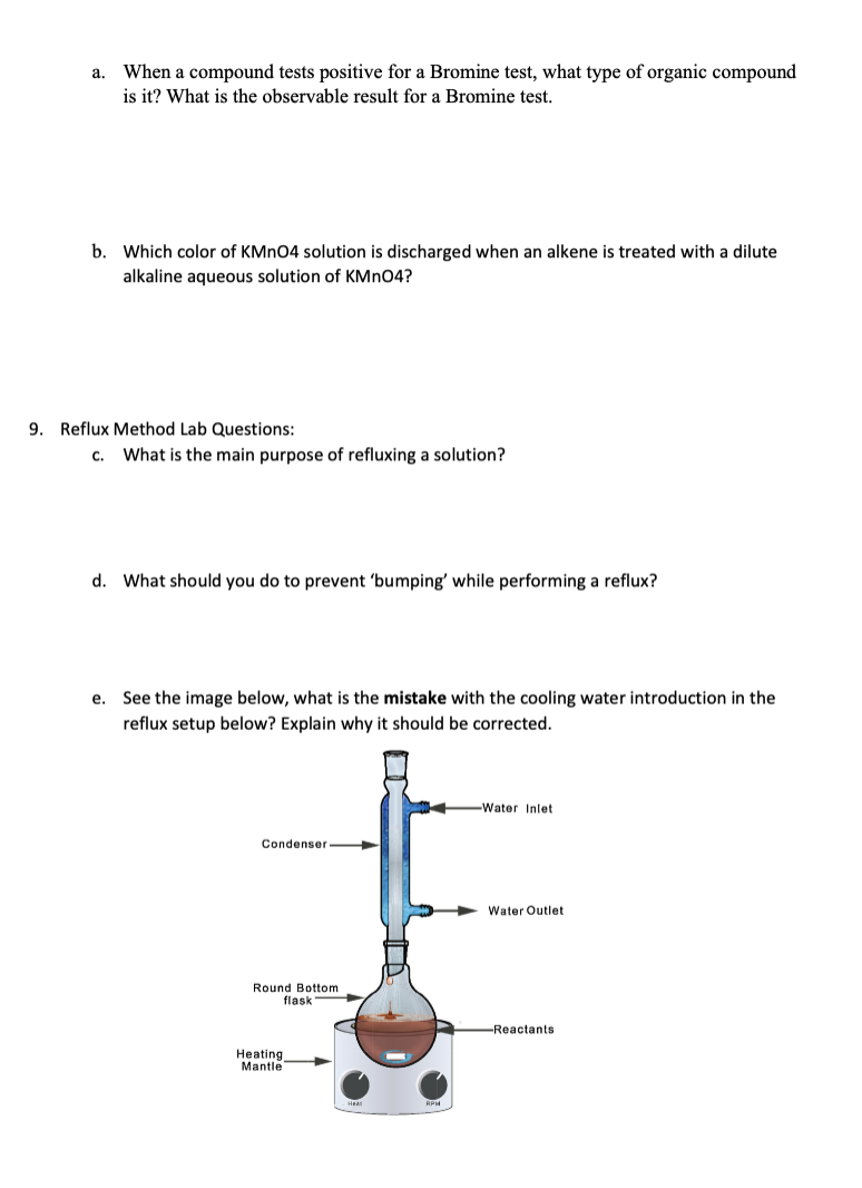 a. When a compound tests positive for a Bromine test, what type of organic compound is it? What is the observable result for 