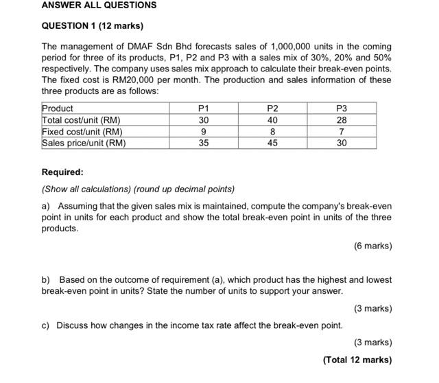 Solved ANSWER ALL QUESTIONS QUESTION 1 (12 Marks) The | Chegg.com