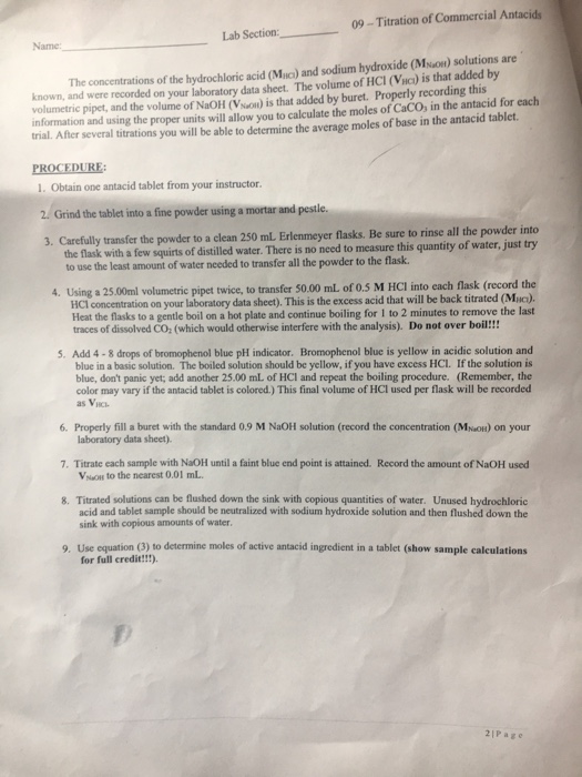 Solved 09-Titration of Commercial Antacids Experiment Nine - | Chegg.com