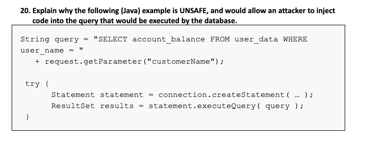 Solved 20. Explain why the following (Java) example is | Chegg.com