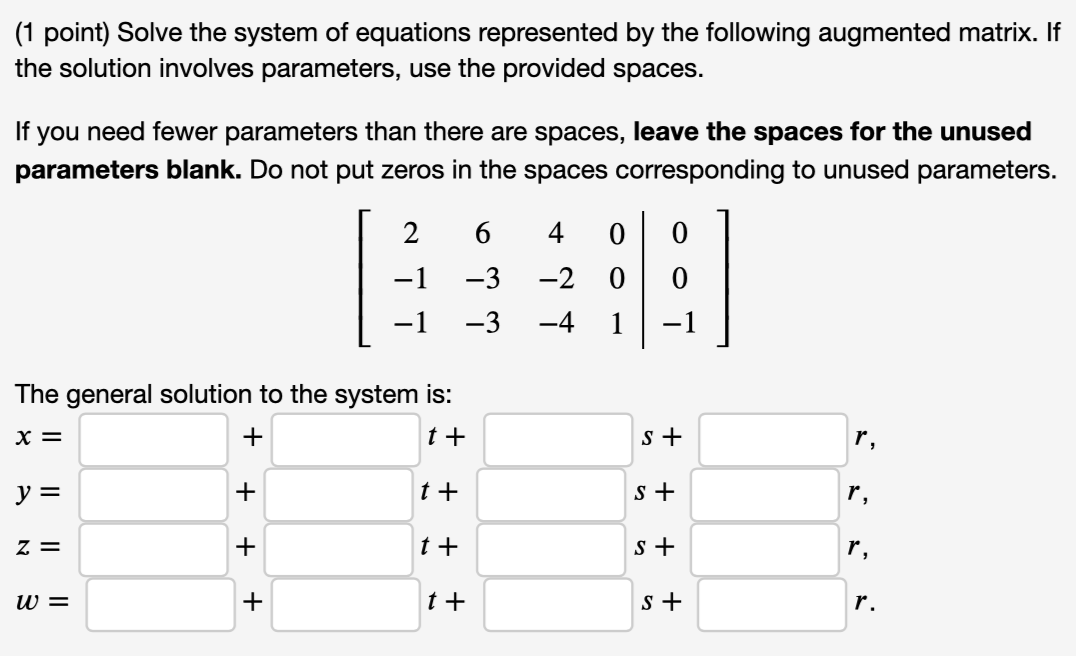 Solved (1 point) Solve the system of equations represented | Chegg.com