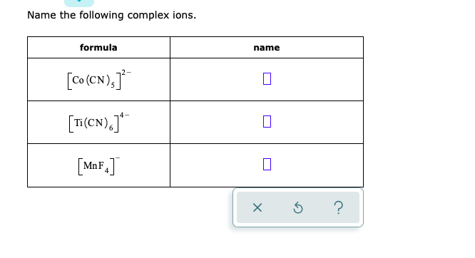 Solved Name The Following Complex Ions. Formula Name [co | Chegg.com