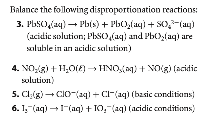 Solved Balance the following disproportionation reactions: | Chegg.com