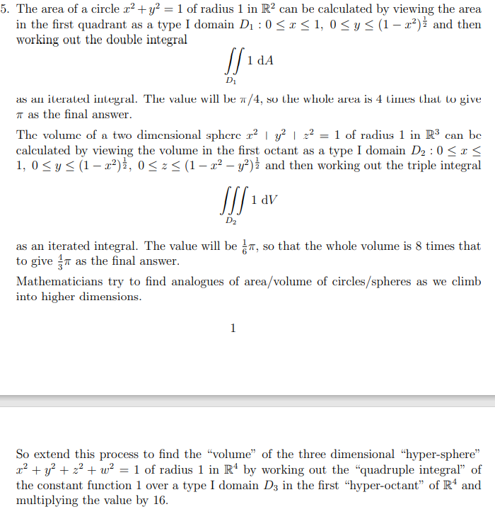 The Area Of A Circle X 2 Y 2 1 Of Radius 1 In R Chegg Com