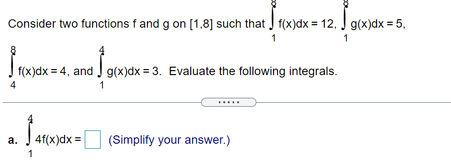 Solved Consider two functions f and g on [1,8] such that I | Chegg.com