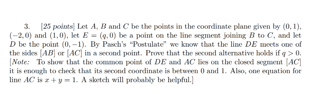 Solved 3. 25 points] Let A, B and C be the points in the | Chegg.com