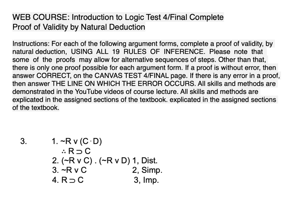 Solved WEB COURSE: Introduction to Logic Test 4/Final | Chegg.com