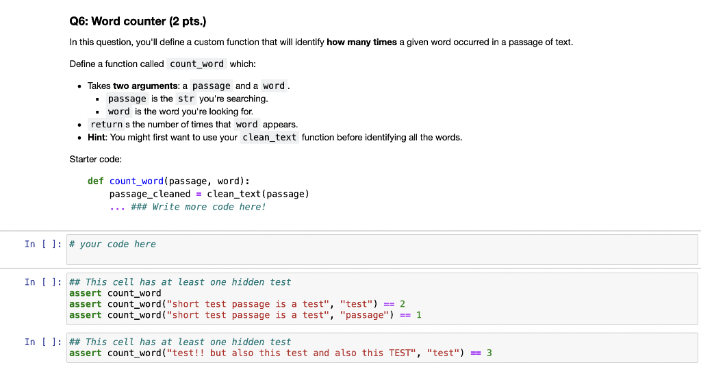 Solved Q6: Word counter (2 pts.) In this question, you'll | Chegg.com