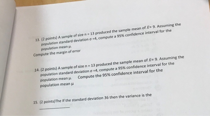 Solved 13. (2 points) A sample of size n 13 produced the | Chegg.com