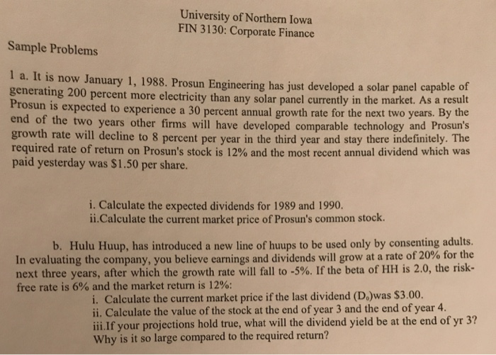 Solved University of Northern lowa FIN 3130: Corporate | Chegg.com