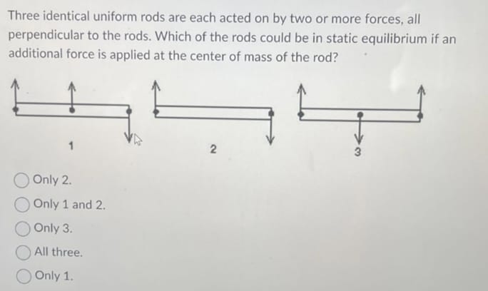 Solved Three identical uniform rods are each acted on by two | Chegg.com