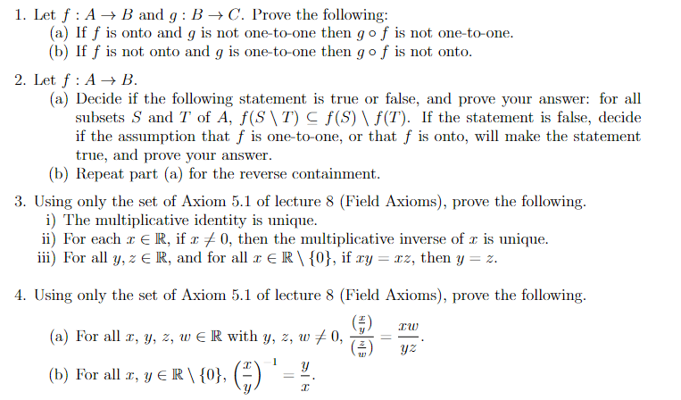 Solved 1. Let F : A → B And G: B → C. Prove The Following: | Chegg.com