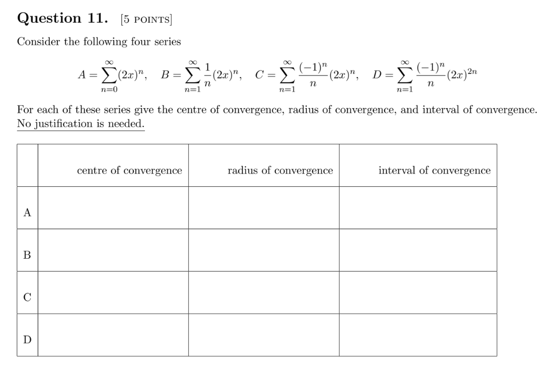 Solved Question 11. [5 POINTS) Consider the following four | Chegg.com