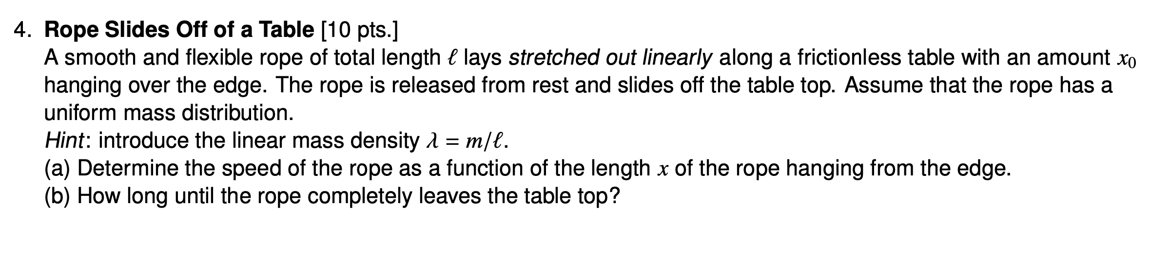 Solved 4. Rope Slides Off of a Table (10 pts.] A smooth and | Chegg.com