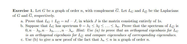 Exercise 1. Let G be a graph of order n, with | Chegg.com