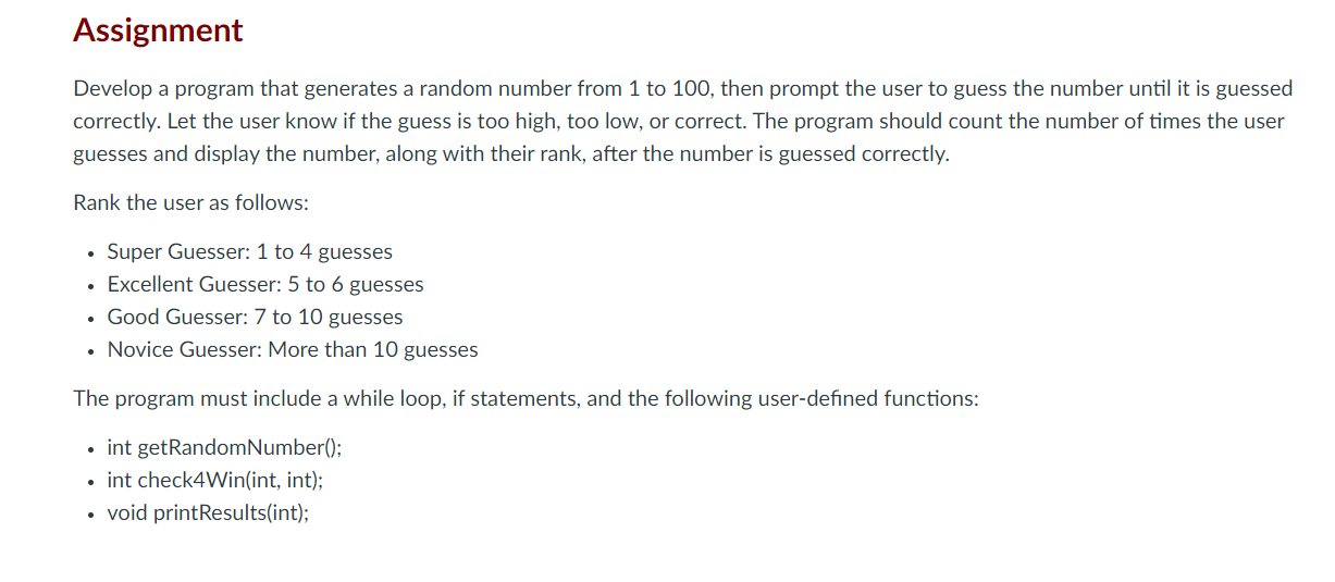 Solved Intro to C programming class: Assignment - Guess | Chegg.com