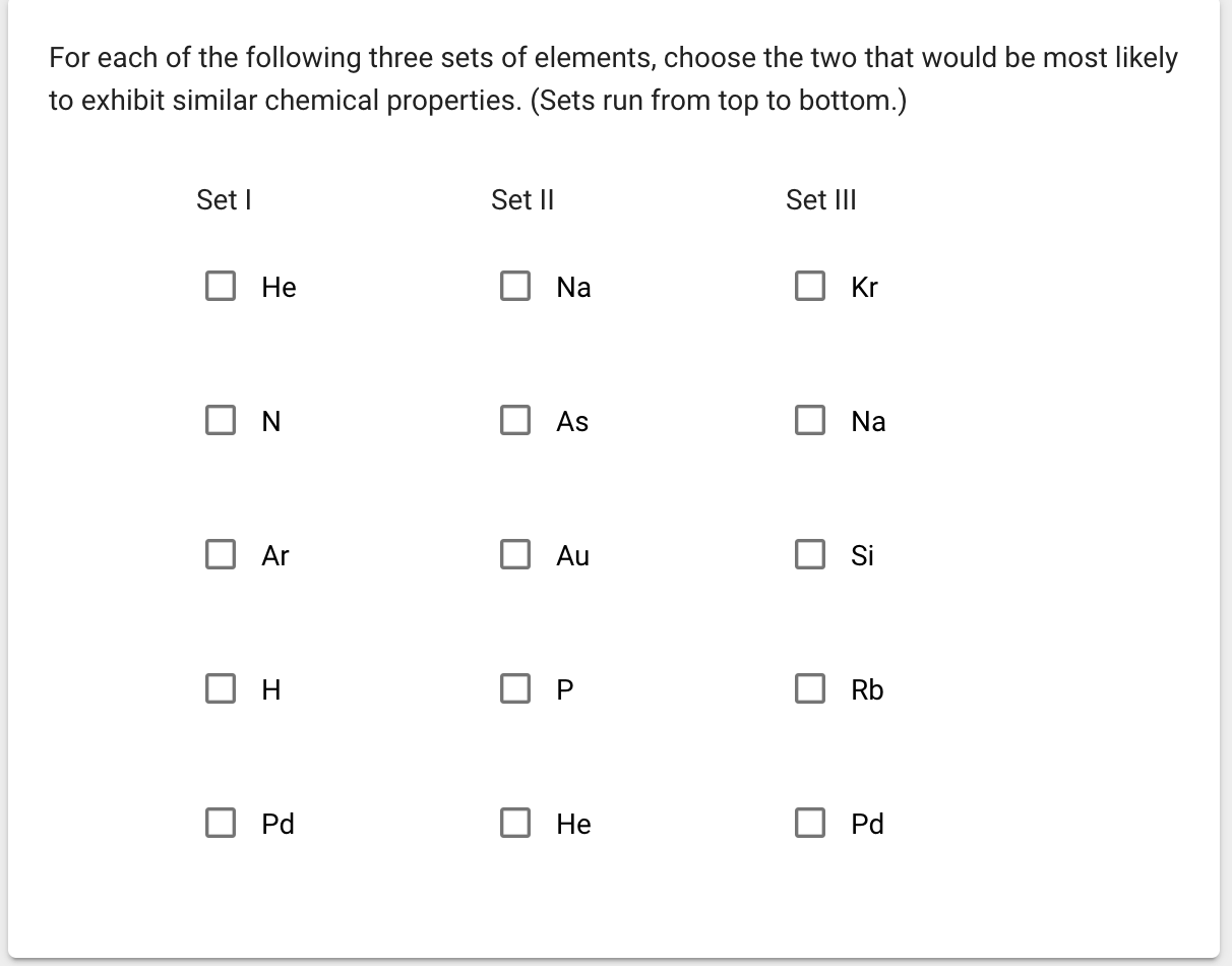 Solved For each of the following three sets of elements, | Chegg.com