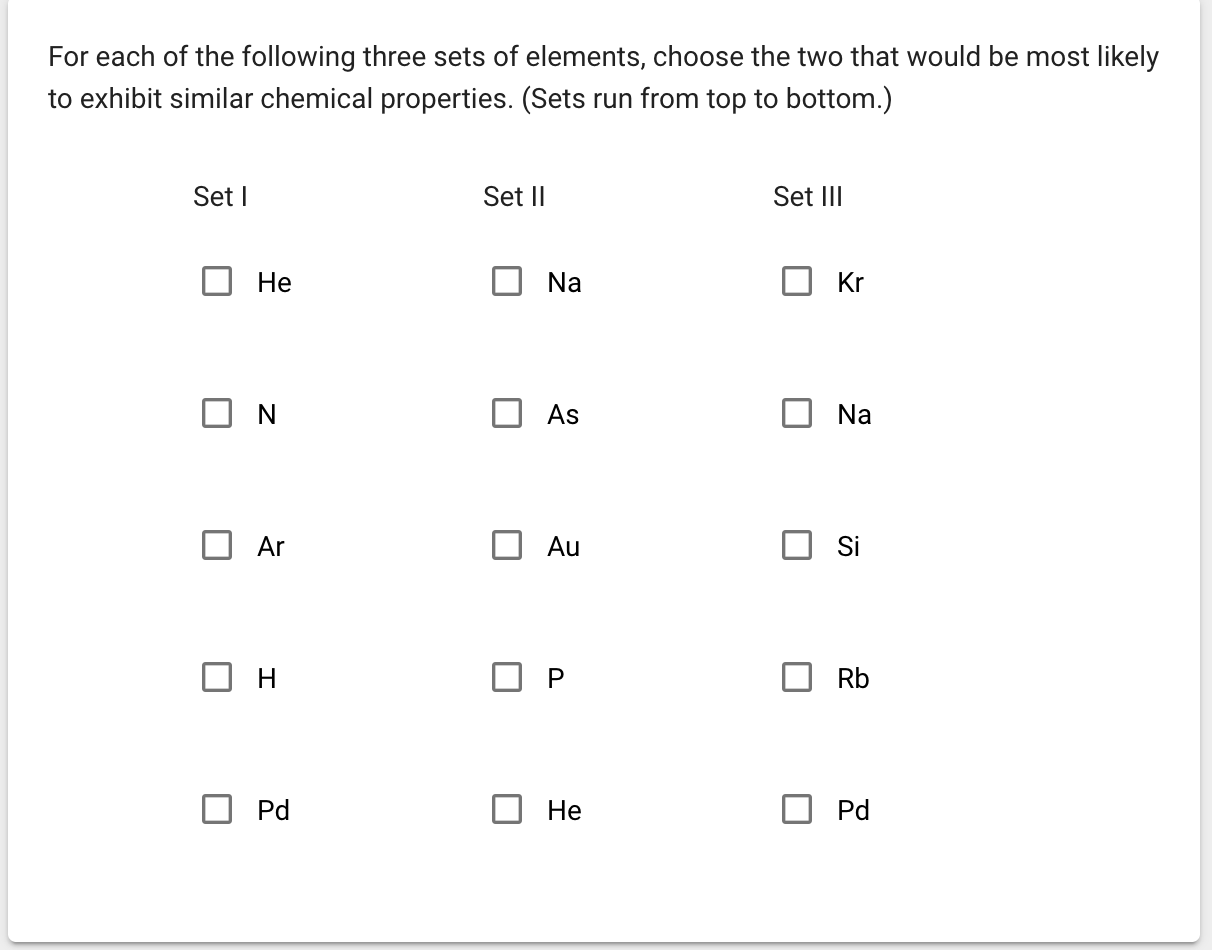 Solved For Each Of The Following Three Sets Of Elements, | Chegg.com