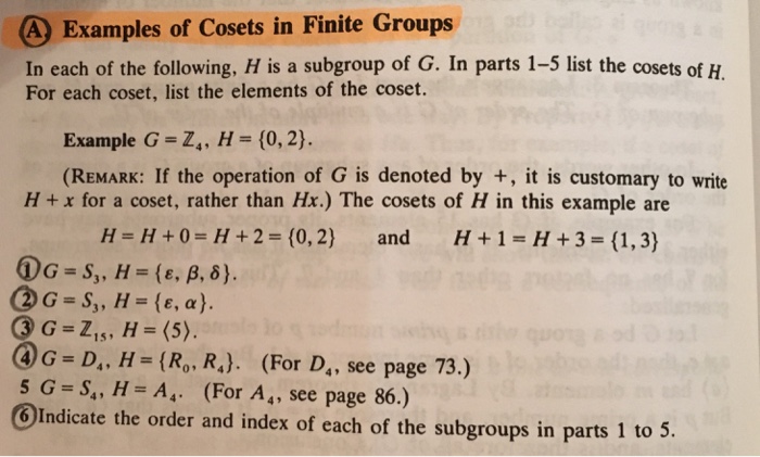 Solved (A) Examples Of Cosets In Finite Groups In Each Of | Chegg.com