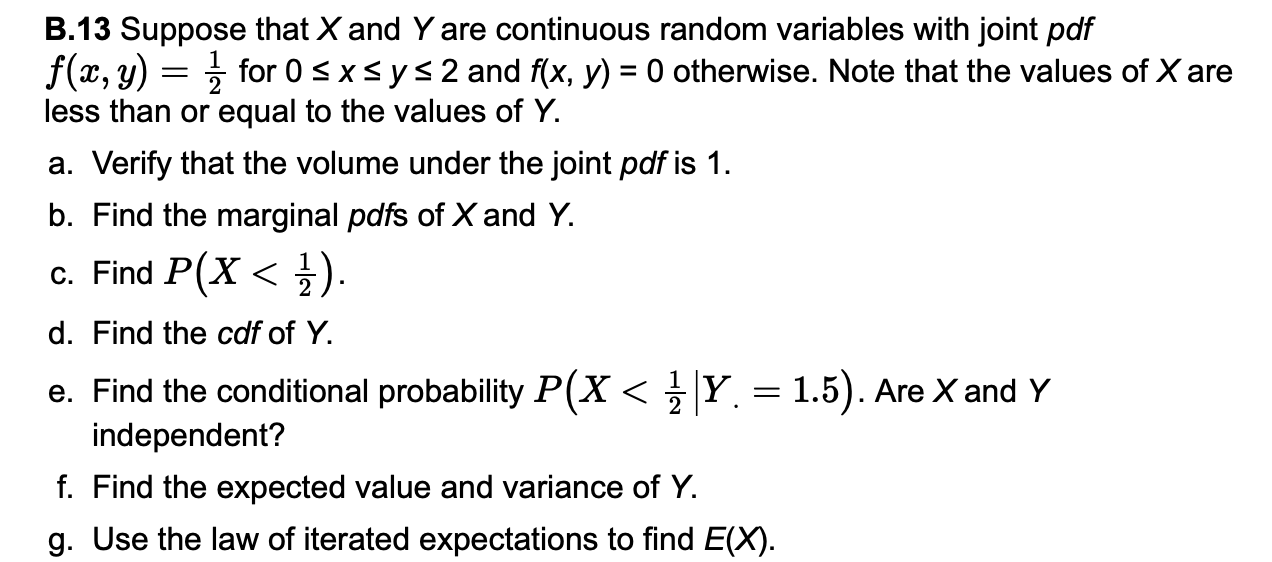 Solved = = B.13 Suppose That X And Y Are Continuous Random | Chegg.com